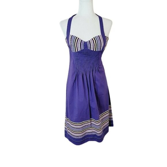 Betsy Johnson Purple Striped Sweetheart Neck Halter Dress Size 2 Vintage 90's - Picture 1 of 6